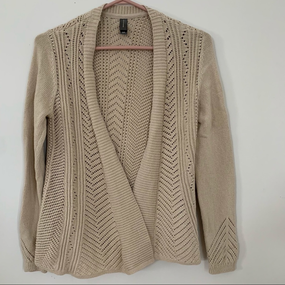 DENVER HAYES TAN KNITTED OPEN CARDIGAN SIZE S